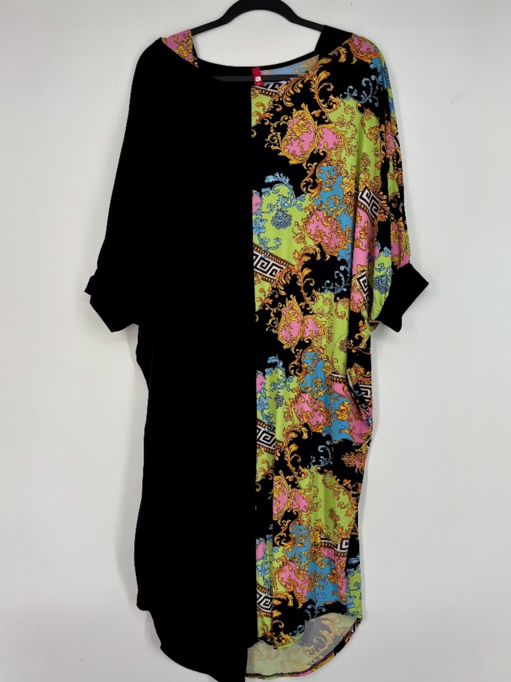 IC Collection Womens Small Cocoon Midi Dress Black Multicolor Statement Print SS